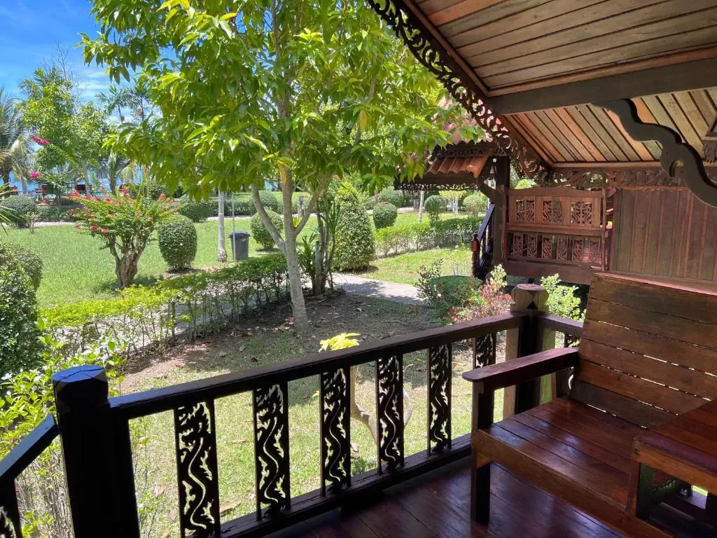 A cottage terrace looking over the gardens